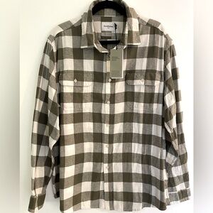Goodfellow & Co Men’s Olive Green & White Plaid Flannel Shirt, New w/Tags, Sz XL